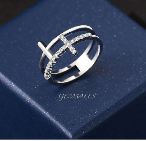 Silver Double Cross Design CZ  #Elegant# SIZE   6