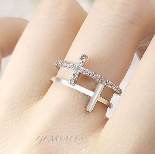 Silver Double Cross Design CZ  #Elegant# SIZE   6