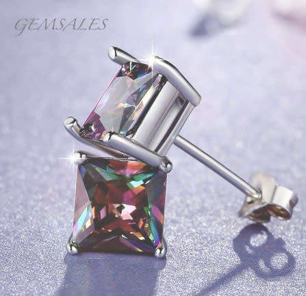 2.9ct Mystic Topaz Princess Cut CZ STUD EARRINGS #NEW ARRIVAL#   8mm