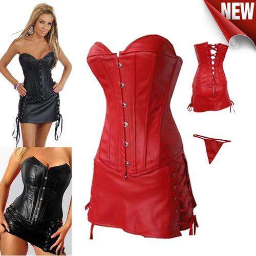 Sexy Black or Red Corset & Skirt