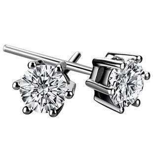 SILVER EARRING STUD 6 CLAW SETTING, PLATINUM PLATED