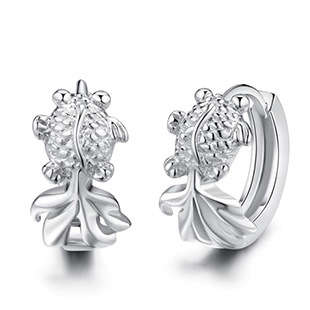HOOP STERLING SILVER, FISH,  AUSTRIAN CRYSTAL EARRING