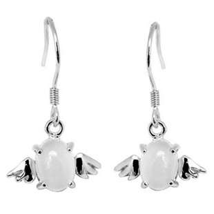 ANGEL DANGLING EARRING, PLATINUM PLATED, CAT'S EYE STONE