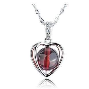 SILVER NECKLACE, RED MOVEABLE GARNET PENDANT, 45cm TWISTED SINGAPORE CHAIN