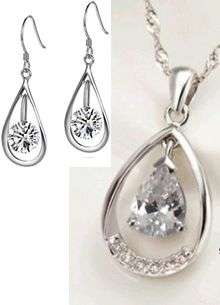 SILVER NECKLACE AND EARRING SET, AUSTRIAN CRYSTAL, PLATINUM PLATED