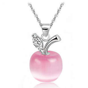SILVER NECKLACE, APPLE SHAPED PENDANT, 45cm TWISTED SINGAPORE CHAIN