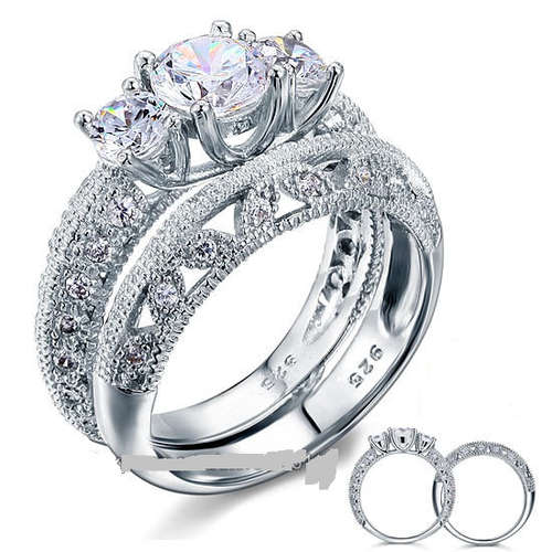 Most Beautiful 1.5 Ct Created Diamond Solid Sterling 925 Silver 2-Pcs Wedding Enga
