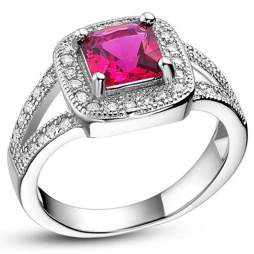 Stunning!Created Diamond Ring 925 Silver Red Garnet Square Engagement Ring - Size 7