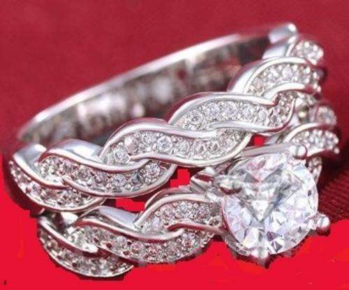Stunning S925 Sterling Silver Jewelry Wedding Ring Set- Size 7 /17.3mm