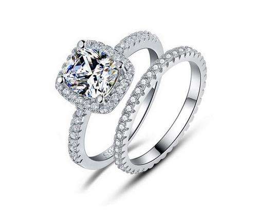 Exquisite 925 sterling silver rings set pair real pure silver Sim Diamond - Size 7