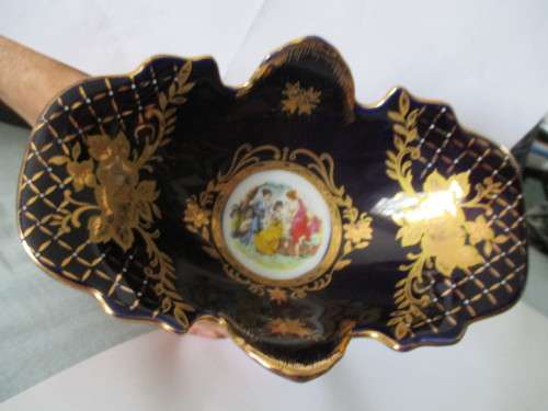 Vintage Cobalt  Japanese Footed Fruit Bowl  Blue and Gold