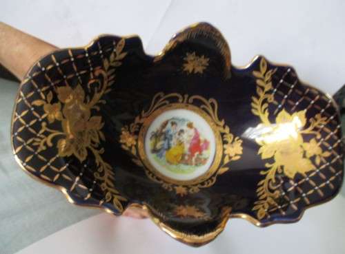Vintage Cobalt  Japanese Footed Fruit Bowl  Blue and Gold