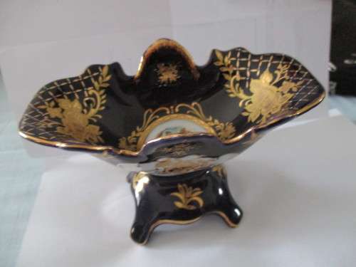 Vintage Cobalt  Japanese Footed Fruit Bowl  Blue and Gold