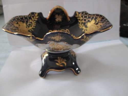 Vintage Cobalt  Japanese Footed Fruit Bowl  Blue and Gold