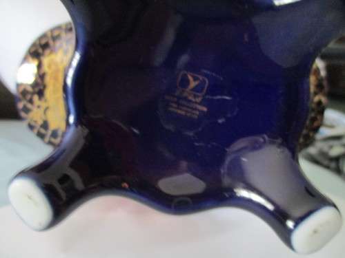 Vintage Cobalt  Japanese Footed Fruit Bowl  Blue and Gold
