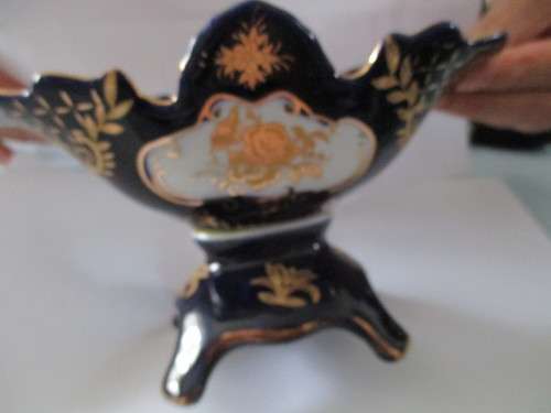 Vintage Cobalt  Japanese Footed Fruit Bowl  Blue and Gold