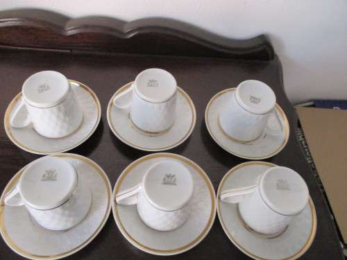 Porcelain Real S Paulo Brazil Vintage Demitasse Cup And Saucer White with Gold Trim White Demitasse