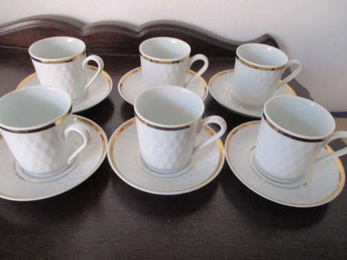 Porcelain Real S Paulo Brazil Vintage Demitasse Cup And Saucer White with Gold Trim White Demitasse