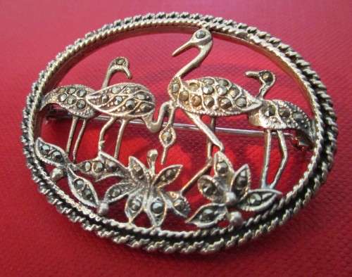 925 Sterling Silver and Marcasite ` Flamingo `  Brooch Beautiful Vintage
