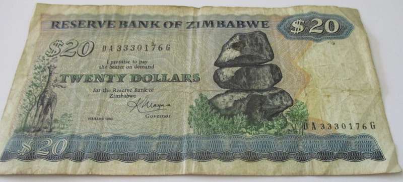 $ 20 RESERVE BANK OF ZIMBABWE TWENTY DOLLARS