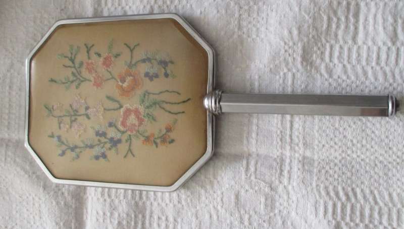 Vintage  Hand Mirror Needlepoint Petit Point