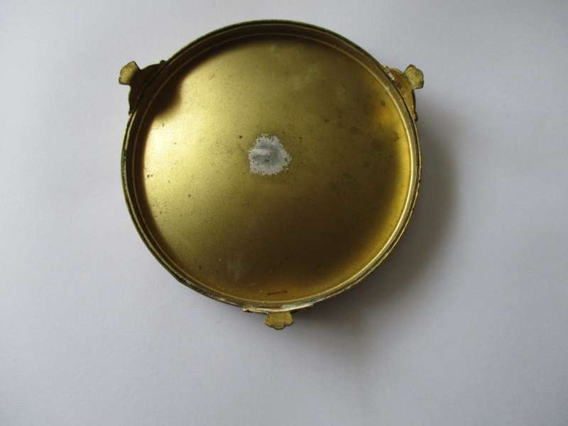 Antique English Trinket Dish Silk Petit Point Under glass Brass Footed Pin Dish