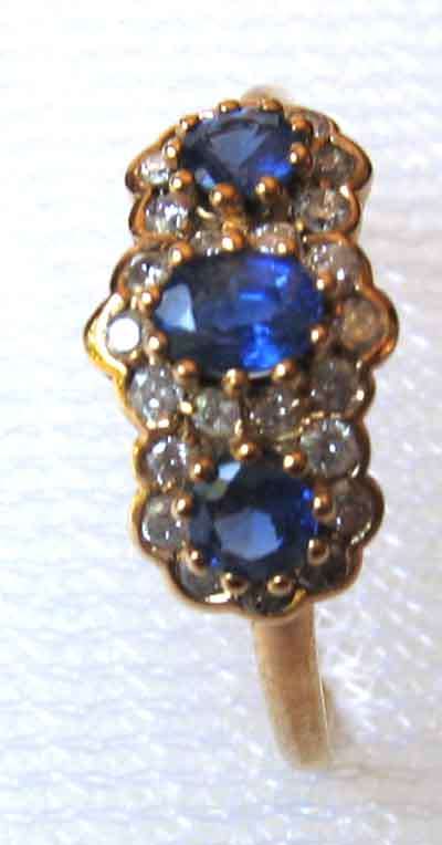 Blue Sapphires  and Diamonds in 9ct.Gold Ring