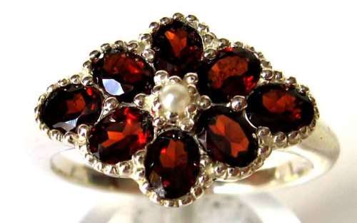 Wonderful Sterling Siver and Genuine Garnets and Pearl Ring.