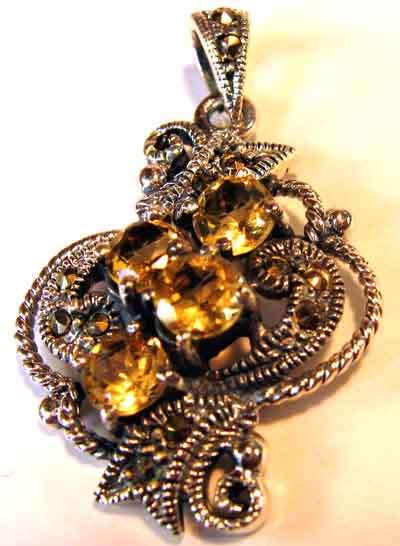 Sterling Silver, Marcasite and Citrines Pendant.