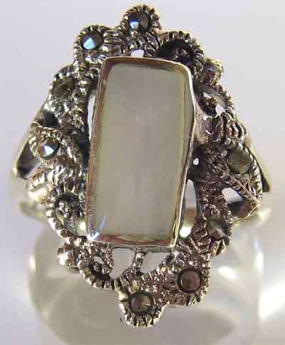 Sterling Silver, Marcasite and Mother of Pearl  Ring.