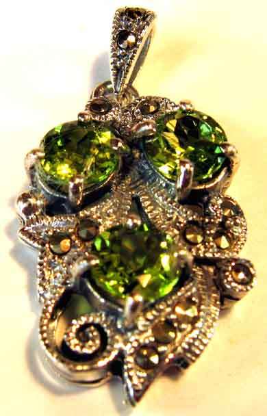 Pretty Sterling Silver , Marcasite and  Peridot Pendant..