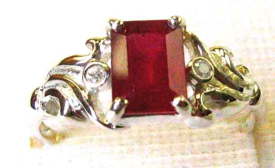 Genuine Ruby and Diamonds in Sterling Silver Ring.