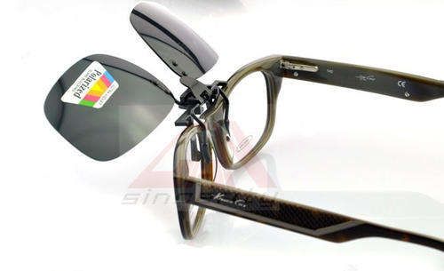 POLARISED DARK GLASSES CLIP ON FLIP UP GREY AND GREEN LENS
