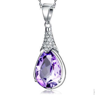 PURPLE OR BLUE PENDANT, SILVER PLATED NECKLACE