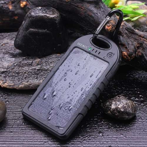 Portable Solar Charger And Power Bank Waterproof Dual USB - Black