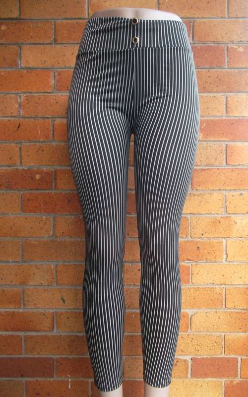 Women Pinstripe Leggings Black and White