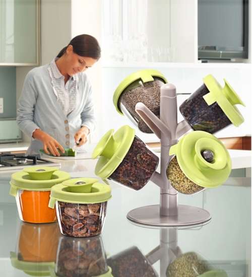Tree Shaped Pop-up Spice Rack with 6 Spice Containers