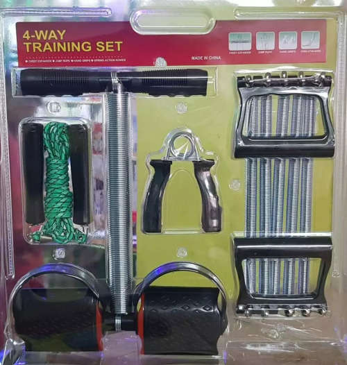 4-Way Training Set Comprising Tummy trimmer, Chest Expander, Skipping Rope& Hand grip