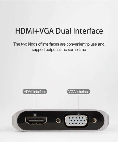 Video Adapter USB to VGA HDMI - Double Screen Simultaneous Display