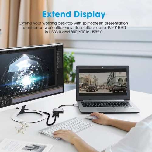 Video Adapter USB to VGA HDMI - Double Screen Simultaneous Display