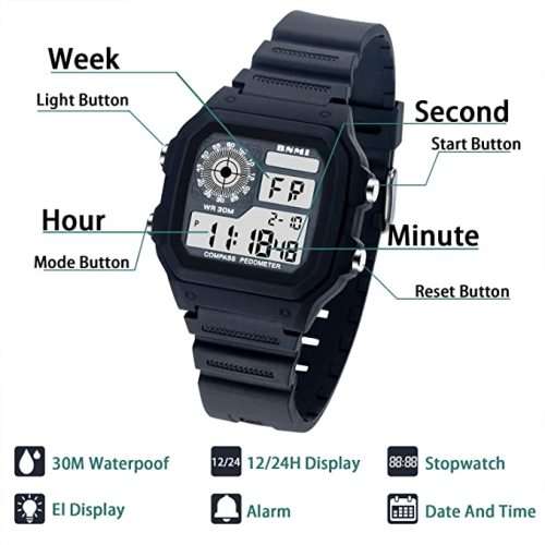 Quartz Movement Multi-Function Digital Black Dial Watch