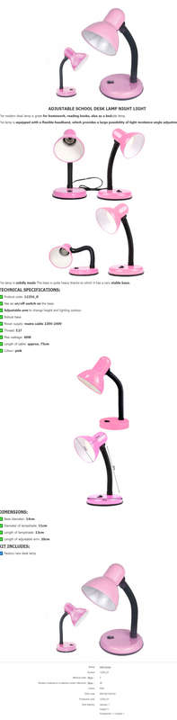 Adjustable school desk lamp nightstand
