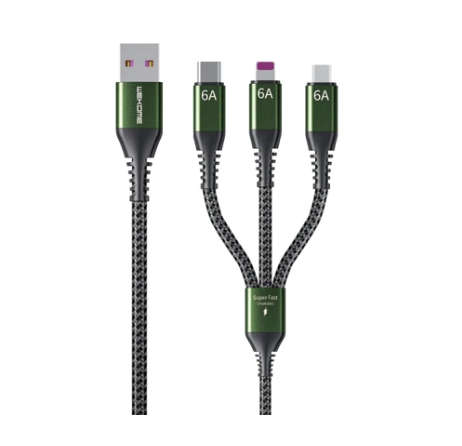 WDC-170 Raython Series 6A 3 in 1 USB to 8 Pin+Type-C+Micro USB Fast Charge Data Cable