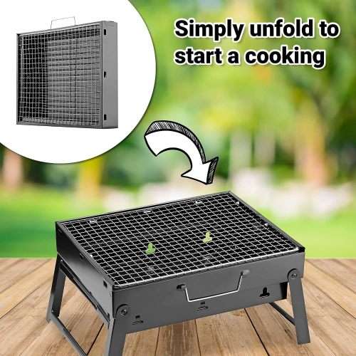 Foldable Charcoal BBQ Grill - Mini Portable Tabletop Barbeque - Great Folding Barbecue for Garden