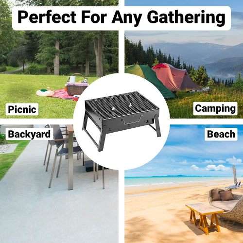 Foldable Charcoal BBQ Grill - Mini Portable Tabletop Barbeque - Great Folding Barbecue for Garden