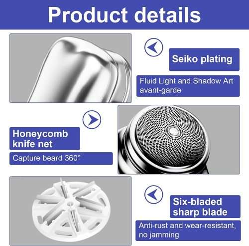 Mini Shaver Portable Electric Shaver, Rechargeable Razor Easy One Button Use Silver