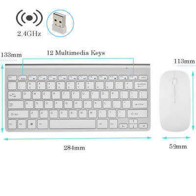 Ultra-thin Wireless 2.4GHz Keyboard + Mouse Set For ApplePC Windows 7/10 /XP