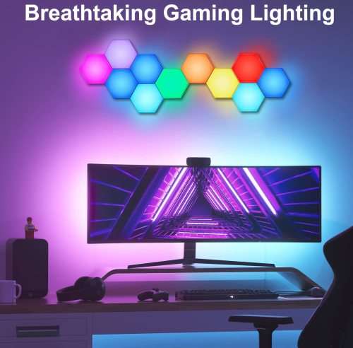 Hexagonal Lamp With Remote Control, Smart Led Wall Lamp Panel Touch-Sensitive Rgb