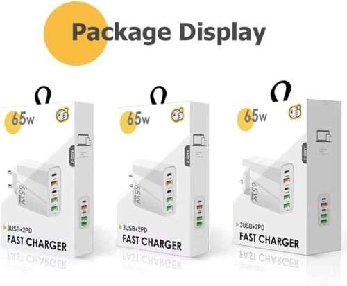 65W Charger USB 5 Port Charger Compatible GaN Technology Fast Charging Charger