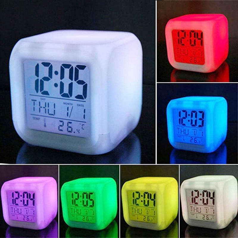 3 Inch Small Size Mini LED Stitch Anime Digital Alarm Clock 7 Colorful Bedroom